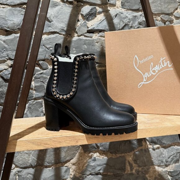 Christian Louboutin Black Leather Capahutta 70 Spike Heeled Chelsea Boots - Picture 1 of 11
